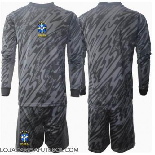 Camisa de Futebol Brasil Goleiro Equipamento Secundário Infantil Copa America 2024 Manga Comprida (+ Calças curtas)